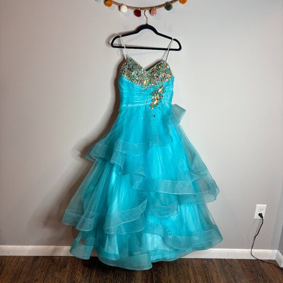 Mac Duggal Y2K Aqua formal ball gown 61405H - Picture 2 of 6